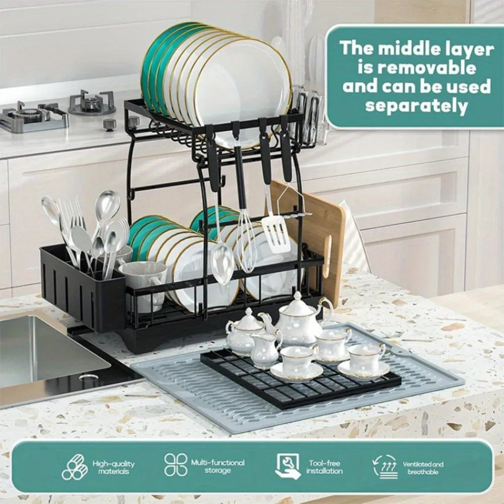 3 Tier Dish Racks For Kitchen Counter - Automatic Drainage Large Dish
